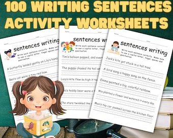 Sentence Writing Worksheets Grade 1 2 3 | No-Prep ELA Printable | 20 Pages Handwriting Practice PDF
