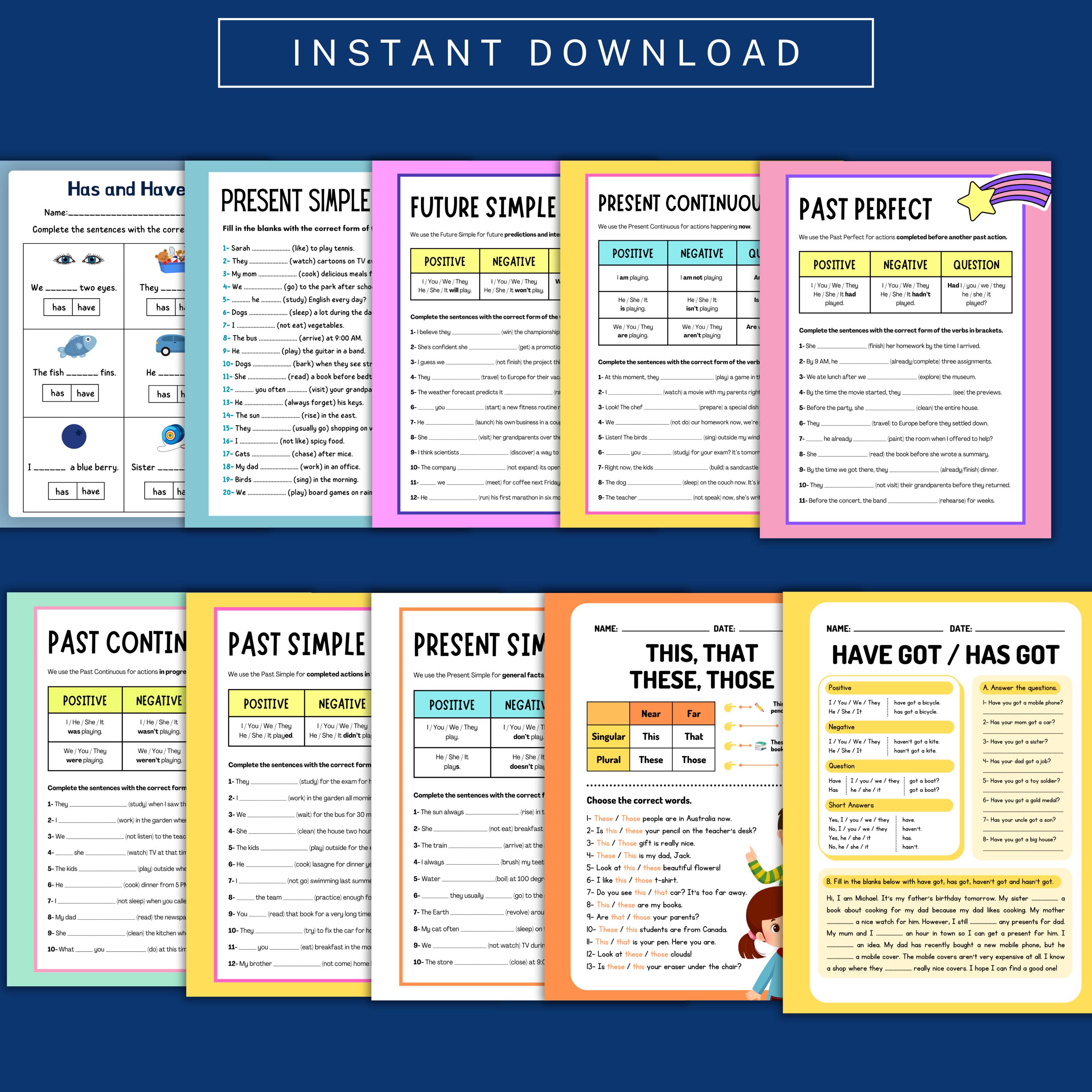 English Grammar Worksheets for Kids, 100 Pages, Grades 2-6 Printable - Etsy