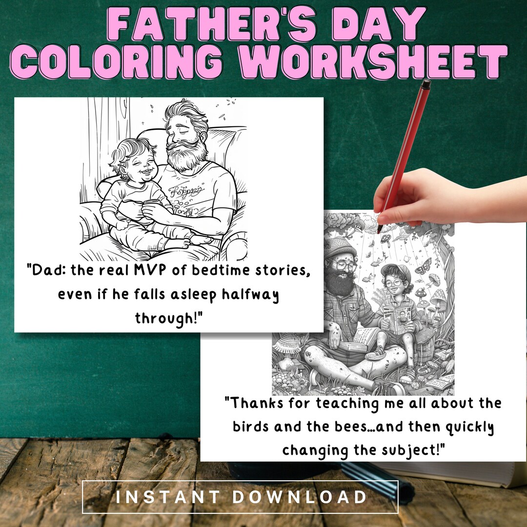 Printable Father's Day Coloring Worksheet Fun and Creative Activity for Kids, 15 Pages - Etsy