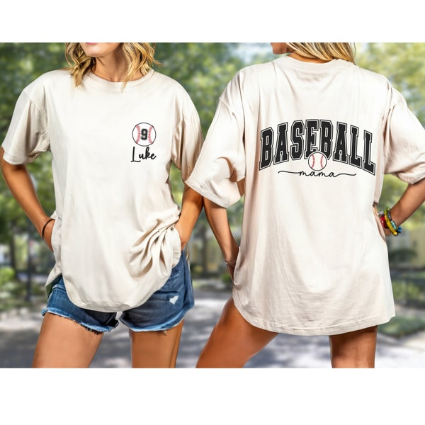 Two-sided Baseball Tshirt Custom Number Name, Gift Mother Days, Sport Shirt, Custom Baseball Mom Tee, Custom-Personalized-Gift, Base Baller