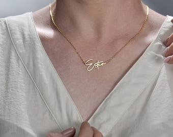 14K Solid Gold Handwritten Name Necklace, Handwritten Jewelry, Personalized Name Necklace, Mothers Day Gift for Mom, Gift for Wife