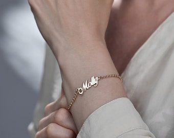 14K Solid Gold Custom Name Bracelet, Personalized Bracelet, Handmade Jewelry, Gold Name Bracelet, Mothers Day Gift For Mom, Gift For Her
