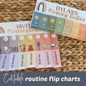 Kids Morning Routine Flip Chart, Boho Editable Digital Flipchart ...