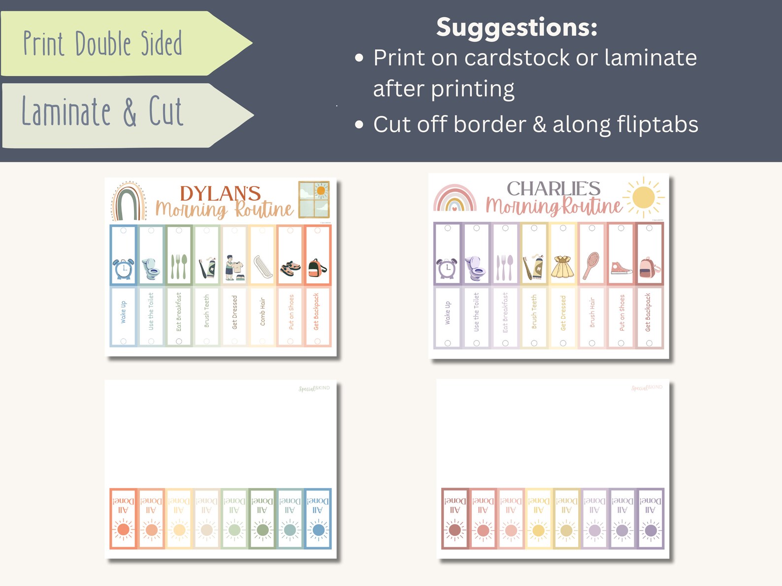 Kids Morning Routine Flip Chart, Boho Editable Preschool Printable ...