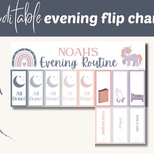 Kids Evening Routine Flip Chart, Editable Bedtime Flipchart, Printable ...