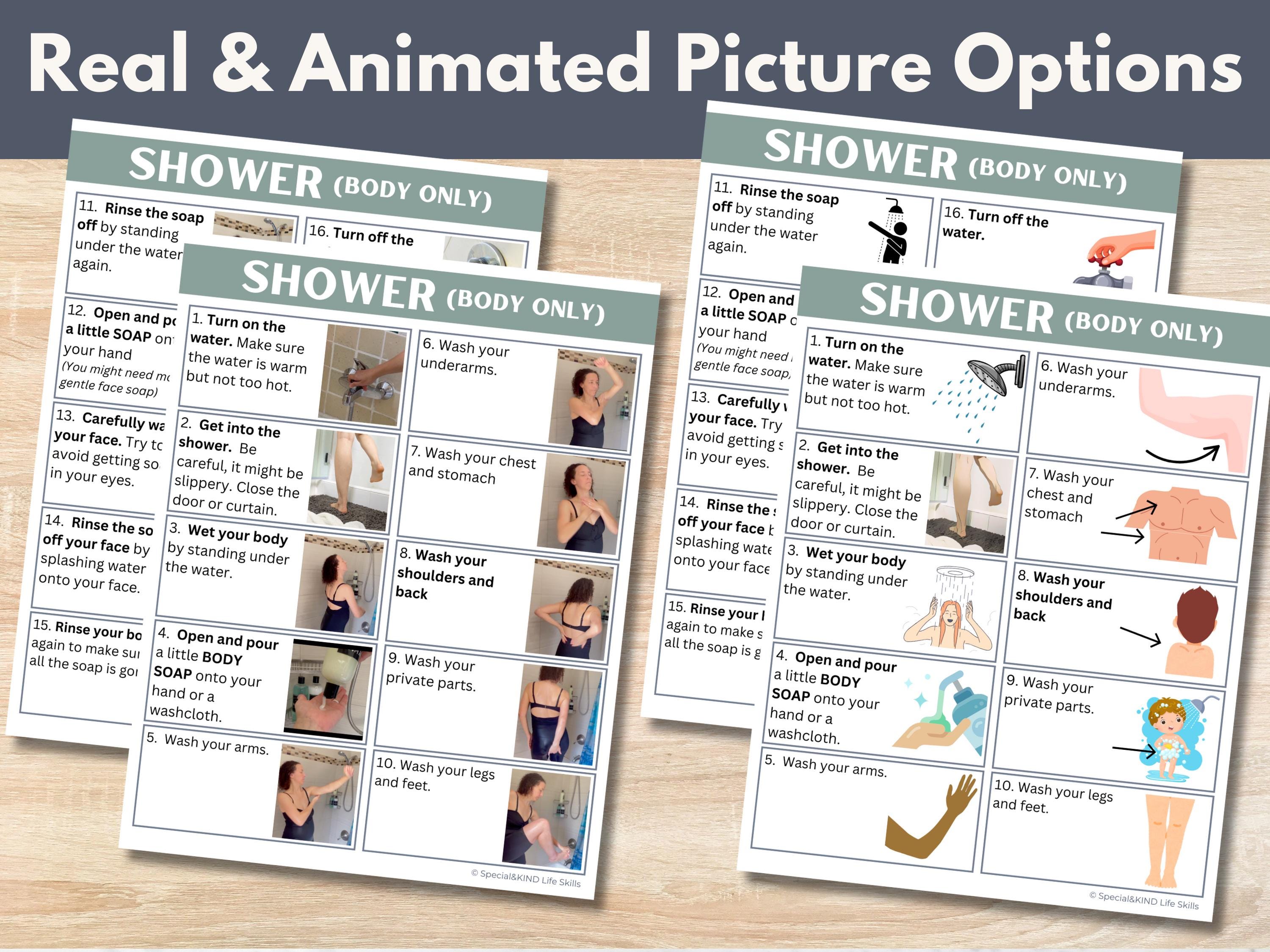 Shower Task Analysis How to Take a Shower Visual Guide, Printable Real Life Pictures, Simple ...