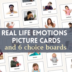 Real Picture Emotion Cards for NonVerbal Communication, Visual Image Aid for Feelings and Sickness, Autism Printable Choice Board, Behavior