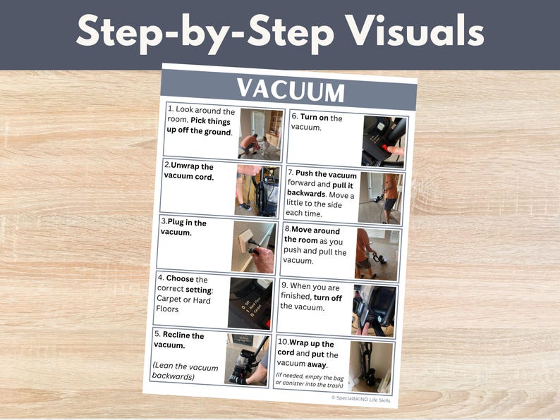 Vacuum Clean Visual Support, Kids Printable Picture Guide, Simple Real ...
