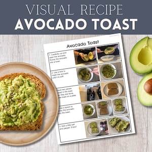 Receita visual para crianças, livro de receitas adaptado para impressão infantil, instruções com imagens da vida real, atividade culinária Montessori para crianças pequenas, jovens
