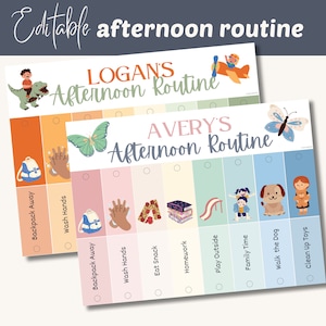 Rotafolio de rutina de la tarde para niños, horario extraescolar personalizable, rotafolio visual imprimible, ritmo Boho Toddler, para padres de niños y niñas
