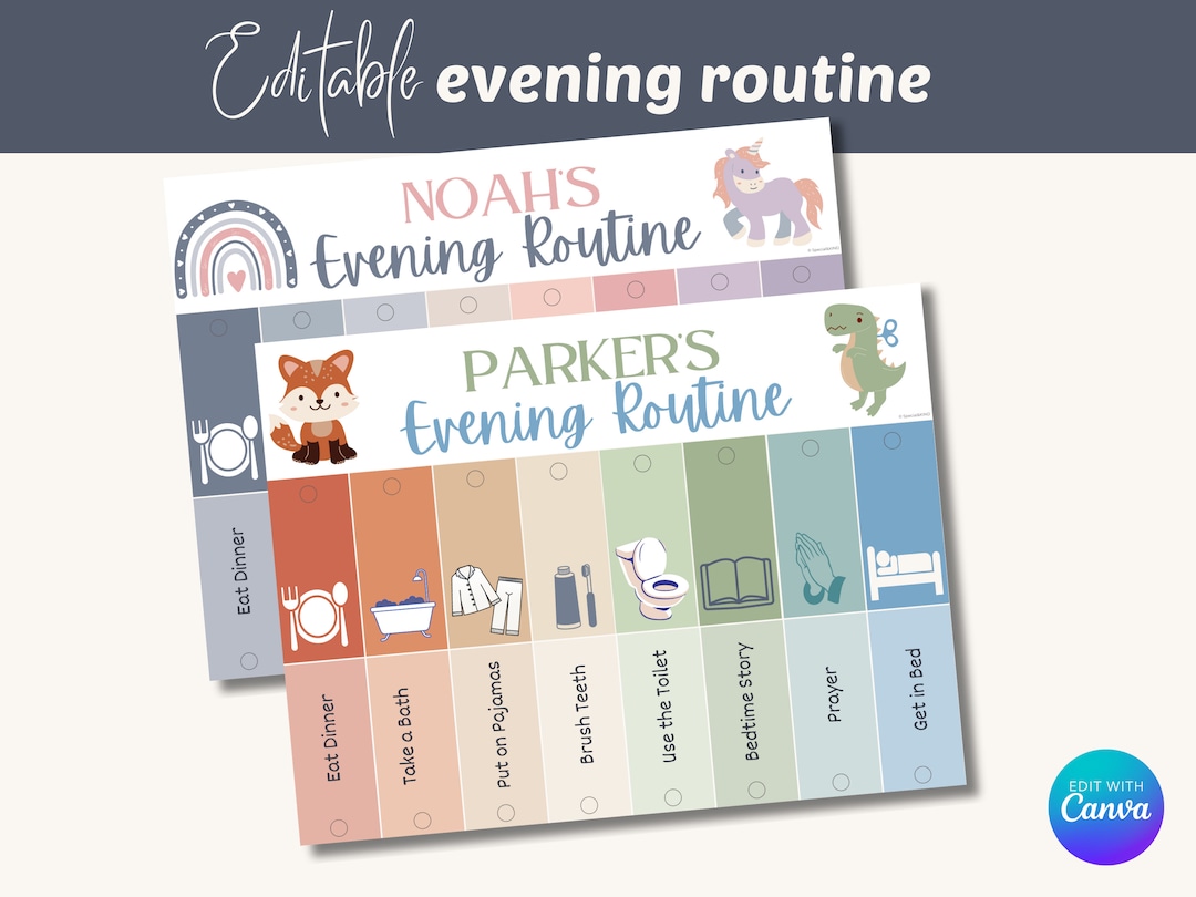 Kids Evening Routine Flip Chart, Bedtime Editable Flipchart