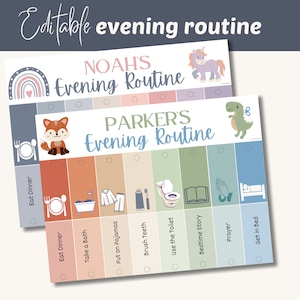 Kids evening routine flip chart, bedtime editable flipchart, personalized visual schedule, special needs, montessori digital template