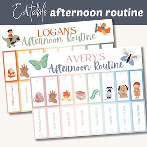 Rotafolio de rutina de la tarde para niños, horario imprimible después de la escuela, rotafolio visual digital, rutina Boho Toddler, para padres de niños y niñas