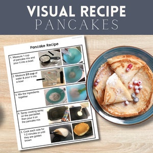 Receita visual com imagem real, atividade de culinária inclusiva para crianças, livro de receitas adaptável para impressão, habilidades simples para a vida em educação especial, TEA