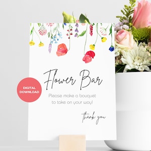 Flower Bar Signs, Bridal Shower, Bouquet Bar Sign, Make a Bouquet Sign, Flower Bar Sign, Shower Sign Printable, Wildflower, Mimosa, Baby
