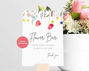 Flower Bar Signs, Bridal Shower, Bouquet Bar Sign, Make a Bouquet Sign, Flower Bar Sign, Shower Sign Printable, Wildflower, Mimosa, Baby