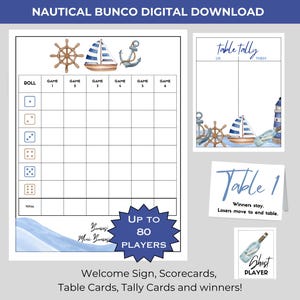 Nautische BUNCO afdrukbare bundel - scorekaarten - tel- en tafelkaarten - prijskaarten - afdrukbare game-avond - Lake House Retreat - Boat Party