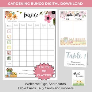 Tuinieren BUNCO afdrukbare bundel - scorekaarten - notitieblaadjes - tafelkaarten - prijskaarten - afdrukbare spelavond - bloem - feestidee