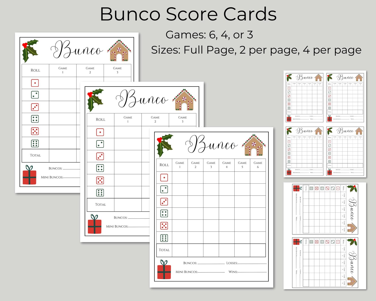 Christmas BUNCO Printable Bundle - Score Cards - Tally Sheets - Table ...