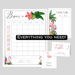 Tropical Flamingo Bunco Party Printable | Pink Flamingo Bunco Set | Summer Bunco Score Cards, Tally Sheets, Table Numbers | Instant Download
