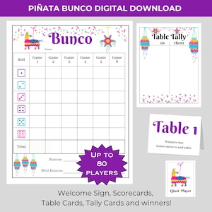 Fiesta BUNCO Printable Bundle - Score Cards - Tally Sheets - Table Cards - Prize Cards - Game night printable - Taco Night -CInco De Mayo -