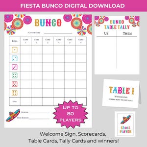 Pacote para impressão Fiesta BUNCO - Cartões de pontuação - Folhas de contagem - Cartões de mesa - Cartões de prêmios - Noite de jogos para impressão - Noite de tacos - CInco De Mayo -