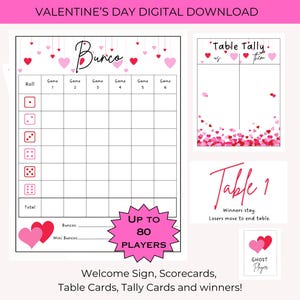 Valentinstag BUNCO Printable Bundle - Scorekarten - Preislisten- und Tischkarten - Preiskarten - Spielnacht zum ausdrucken - Herz - Galentine's