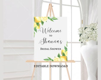 Lemon Welcome Sign, Bridal Shower, Lemon Wedding, Welcome Bridal, Lemon, Bridal Shower Welcome, Citrus Welcome, Editable, Download, Template