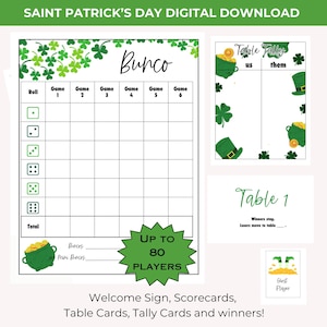 St. Patricks Tag BUNCO Printable Bundle - Wertungskarten - Zähl- und Tischkarten - Preiskarten - Spielnacht zum Ausdrucken - März Bunco - Glücklich