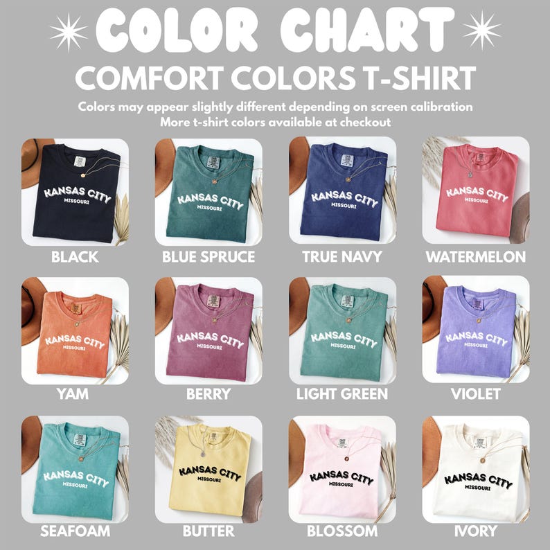 Kansas City Missouri Comfort Colors T-Shirt, Unisex Crewneck Tee, Vintage Style Graphic Shirt, Soft Casual Top, Multiple Colors Available