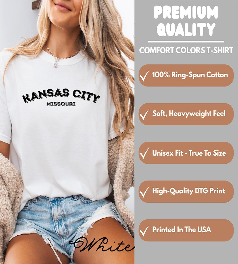 Kansas City Missouri T-Shirt, Unisex Comfort Colors Shirt, Soft Heavyweight Tee, High Quality Direct to Garment Print