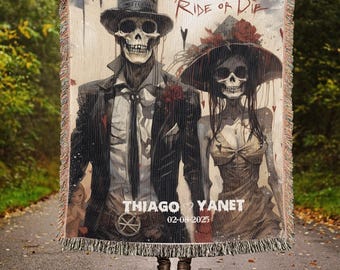 You're MyRide or Die: Personalisierte Skelett-Halloween-Gewebte Decke, Hochzeitstag und Jahrestag Schädel-Decke, Cottagecore-Dekor