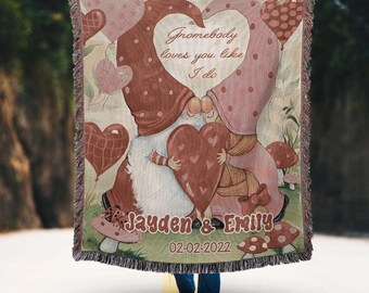 Personalisierte Hochzeit Jahrestag Zwerge Weihnachts gewebte Decke, Benutzerdefinierte Paar Zwerge Decke, Weihnachten Cottagecore Dark Academia Dekor