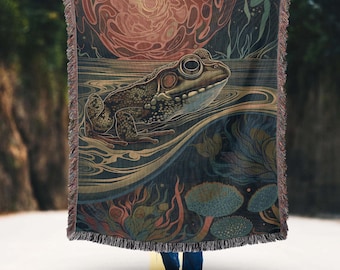 Vintage Frog Woven Blanket: Abstract Christmas Cottagecore Decor
