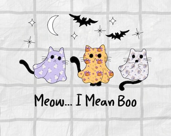 Meow I Mean Boo Png, Black Cat Png, Cat Halloween Png, Cute Cat Png, Black Cat Boo Ghost Png, Pumpkin Cat Halloween Png, Fall Png