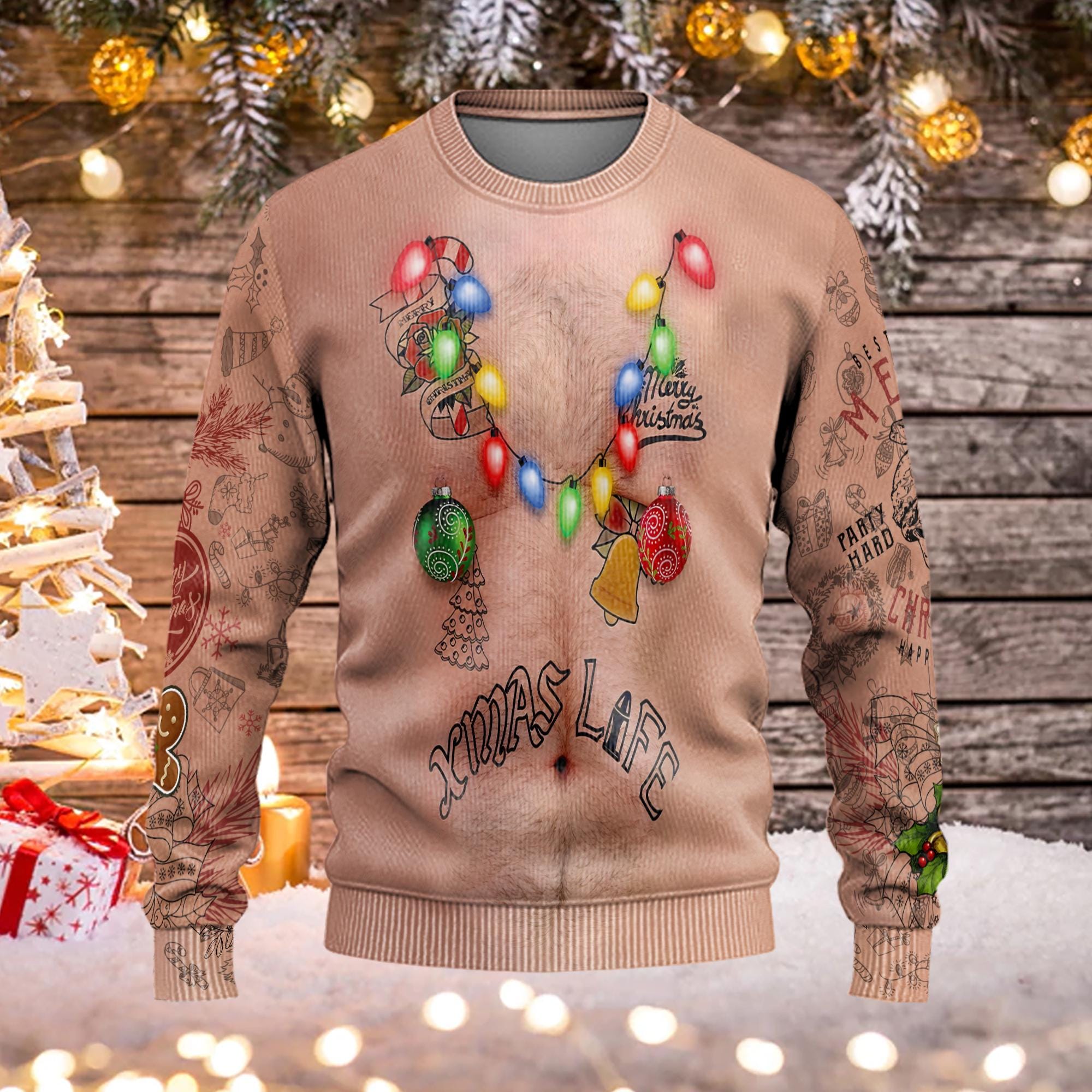 Bare chest christmas sweater discount