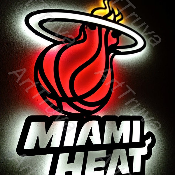 Miami Heat, Miami Heat Led Sign, Wall Decor Steel, Led Decor, Steel Handmade, Sign Led, Wall Art, NBA, Gift Decor