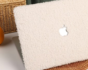 Pluizig Teddy harige Bouclé pluche getextureerde Apple MacBook Pro Air Retina laptop 13 14 15 16 inch geval cover mouw crème wit beige