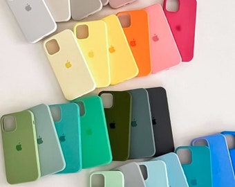 Solid Colour Silicone Phone Case iPhone 14 13 12 11 Pro Max Cover Rubber Plain Simple Pastel Pale Bright Bold Soft Black Grey Yellow Green