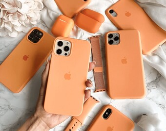 Papaya Orange Logo Silicone Phone Case iPhone  15 14 13 12 11 Pro Max Cover Rubber Solid Plain Simple Bright Mandarin Colourful Tangerine