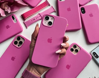 Custodia per telefono in silicone con logo Dragonfruit rosa iPhone 15 14 13 12 11 Pro Max Cover in gomma tinta unita semplice brillante neon rosa caldo fucsia frutta