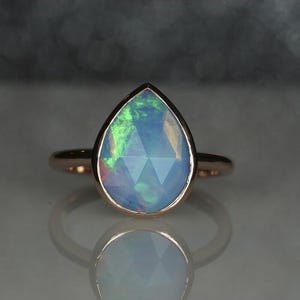 Ethiopian Rose Cut Opal Ring, Vintage Unique Rose Gold Engagement Ring, Solitaire Rose Cut Ring
