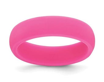 5.7mm Hot Pink Domed Silicone Wedding Band | Comfort Fit Silicone Ring