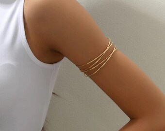 Chique minimalistische armmanchetset met gouden en zilveren bovenarmbanden - ideaal cadeau voor haar, zilveren armband, armmanchet goud, cadeau