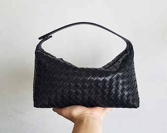 Leder gewebte Handtasche, gewebte Schultertasche, minimalistische Ledertasche
