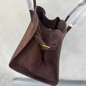 Suède handtas, Suede Tote Bag, Minimalistische Tote Bag, Suede Leather Tote Bags, Tote Bag voor dames afbeelding 7