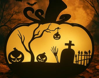 Decoración de Halloween | Lámpara LED con diseño de calabaza | LightBox | Calabaza fantasma bruja araña | Regalo decorativo iluminado para fanáticos del terror