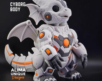 Dragón cyborg futurista móvil fabricado con impresora 3D: decoración y coleccionable