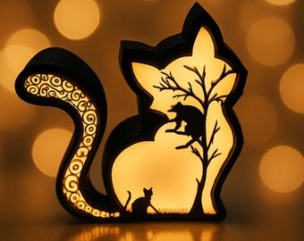 Lámpara LED de gato | Luz nocturna con diseño de gato | Decoración 3D | Regalo para amantes de los gatos y decoración para el salón
