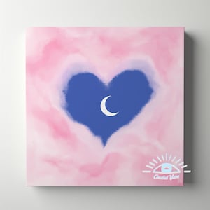 Serenata Lunare: Cielo Fantasy Stampa Quadrata Cuore Nuvole Rosa su Cartoncino Premium 300g Arte Da Parete illustrazione Fantasy